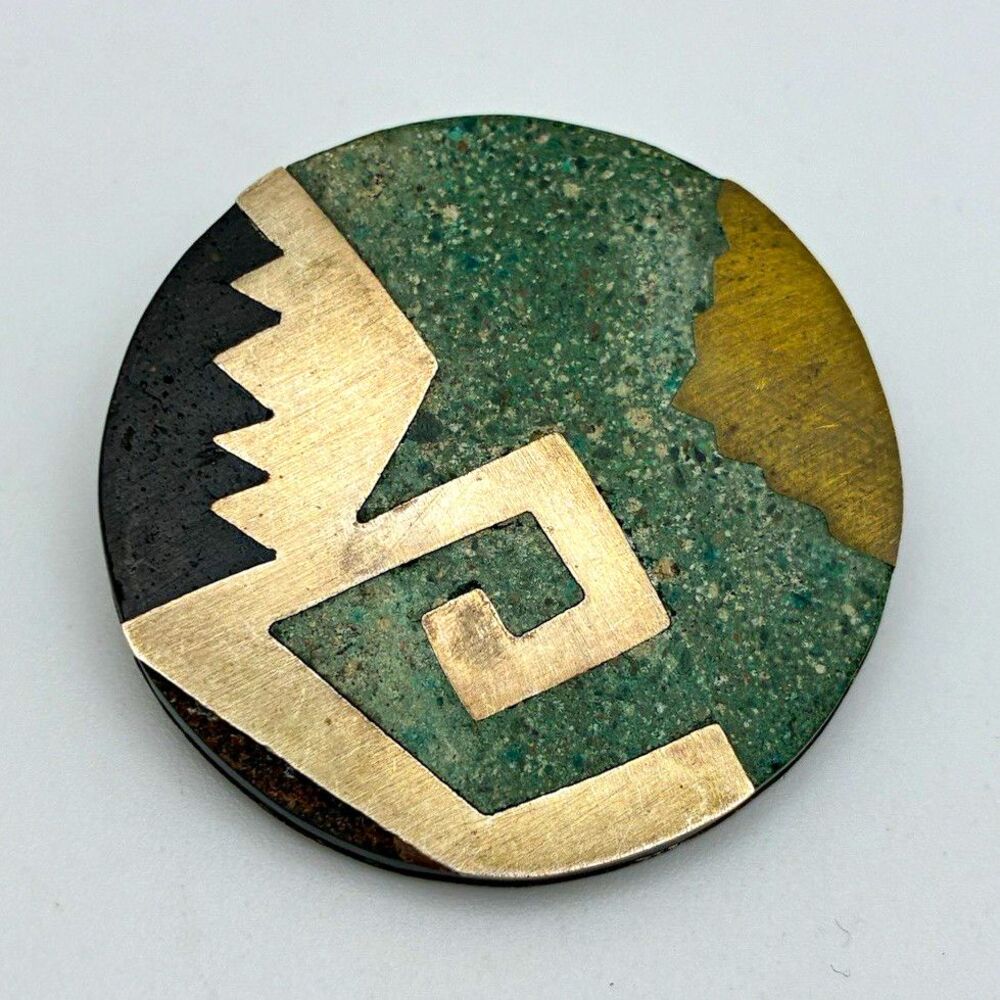VTG Taxco Mexico Sterling 925 Mixed Metal Geometric Brooch Pendant CBC SEE PHOTO